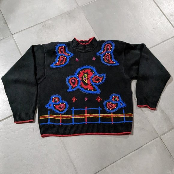 Vintage Leslie Fay Black Paisley Sweater Mock Neck - Picture 3 of 10